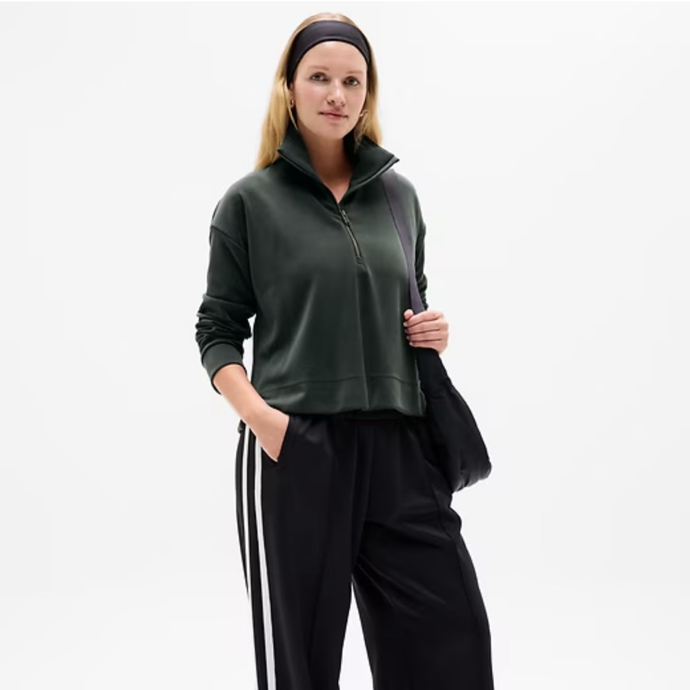 Athleta Women's Quarter Zip Pullover Long Sleeve Top‎ Olive Green Size L